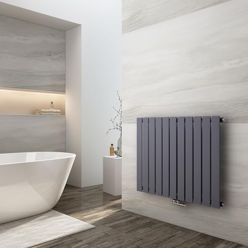 EMKE Heizkörper Flach 630x850mm, Design Flachheizkörper Moderne Heizkörper Horizontal Paneelheizkörper Seitenanschluss Einlagig Wandheizkörper Anthrazit 618 Watt von EMKE