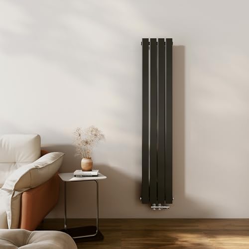 EMKE Heizkörper Klein 1600x300mm, Vertikal Heizkörper Bad Schmal Hoch Flachheizkörper Mittelanschluss Design Paneelheizkörper Einlagig Wandheizkörper Schwarz 557 Watt von EMKE