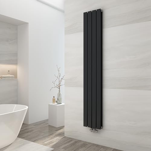 EMKE Heizkörper Klein 1800x300mm, Vertikal Heizkörper Schmal Hoch Badezimmer Flachheizkörper Mittelanschluss Design Paneelheizkörper Doppellagig Wandheizkörper Schwarz 911 Watt von EMKE
