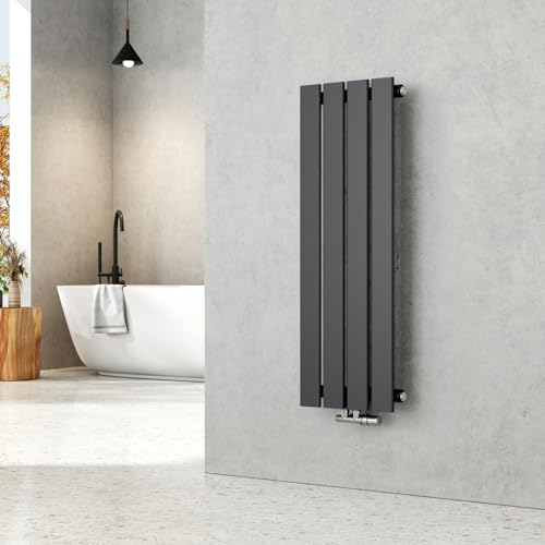 EMKE Heizkörper Klein 900x300mm Anthrazit, Design Heizkörper Flach Vertikal Heizkörper Bad Flachheizkörper Einlagig Paneelheizkörper Mittelanschluss für Badezimmer 403W von EMKE