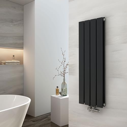 EMKE Heizkörper Klein 900x300mm, Vertikal Heizkörper Flach Badezimmer Flachheizkörper Mittelanschluss Design Paneelheizkörper Doppellagig Wandheizkörper Schwarz 446 Watt von EMKE