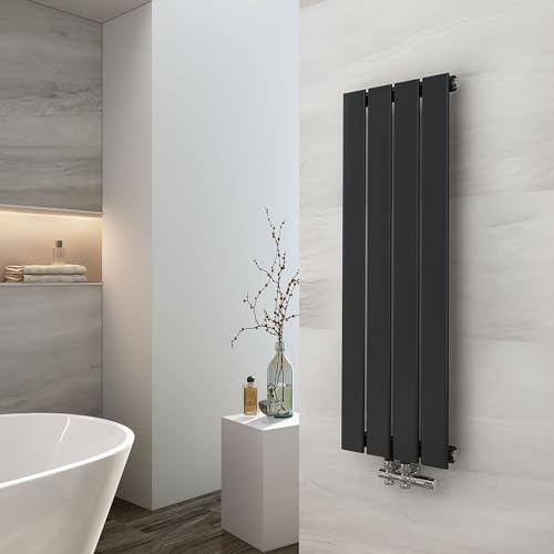 EMKE Heizkörper Klein 900x300mm, Vertikal Heizkörper Flach Badezimmer Flachheizkörper Mittelanschluss Design Paneelheizkörper Einlagig Wandheizkörper Schwarz 403 Watt von EMKE