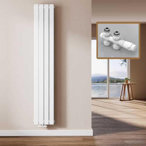 EMKE Heizkörper Klein mit Multiblock 180 x 30 cm, Schmal Hoch Flachheizkörper Doppellagig Flach Vertikal Paneelheizkörper Mittelanschluss Wandheizkörper Weiß 911 Watt von EMKE