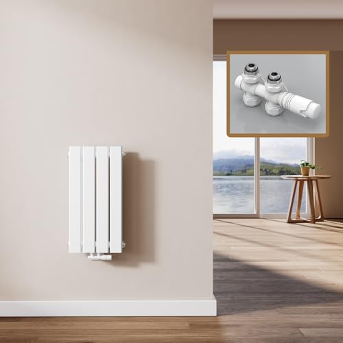 EMKE Heizkörper Klein mit Multiblock 60 x 30 cm, Design Flachheizkörper Doppellagig Flach Vertikal Paneelheizkörper Mittelanschluss Wandheizkörper Weiß 327 Watt von EMKE