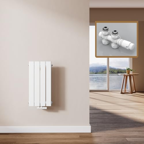 EMKE Heizkörper Klein mit Multiblock 60 x 30 cm, Design Flachheizkörper Einlagig Flach Vertikal Paneelheizkörper Mittelanschluss Wandheizkörper Weiß 233 Watt von EMKE