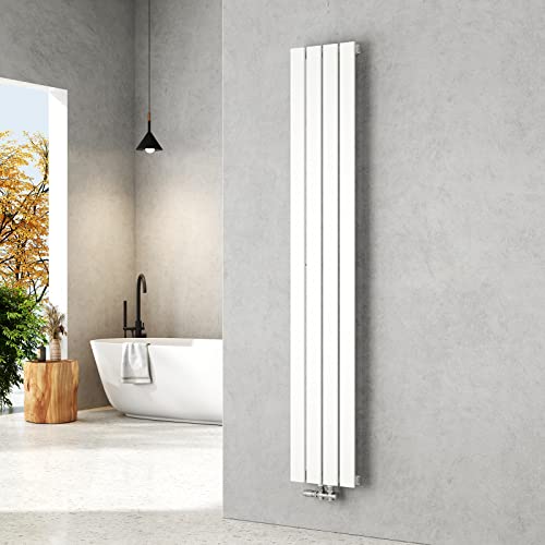 EMKE Heizkörper Schmal Hoch 1800x300mm Weiß, Klein Heizkörper Flach Vertikal Heizkörper Bad Flachheizkörper Einlagig Paneelheizkörper Mittelanschluss für Badezimmer 627W von EMKE