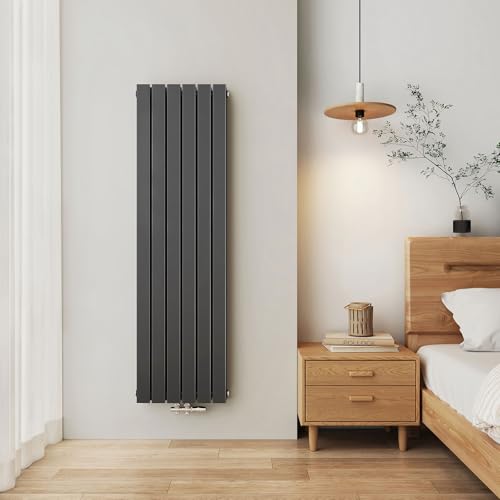EMKE Heizkörper Vertikal 1600x460 mm, Flachheizkörper Mittelanschluss Design Heizkörper Flach Paneelheizkörper Doppellagig Wandheizkörper Anthrazit 1490 Watt von EMKE