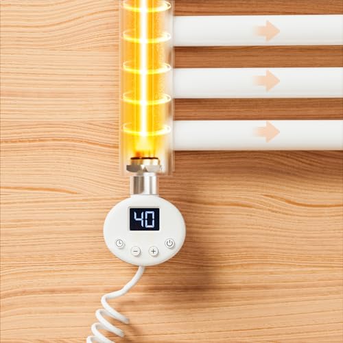 EMKE Heizstab Badheizkörper 900W, Heizpatrone aus Edelstahl für Heizkörper Elektrischer Handtuchheizkörper, Heizstab mit Thermostat Elektronischer Temperaturregler und Timerfunktion Weiß von EMKE