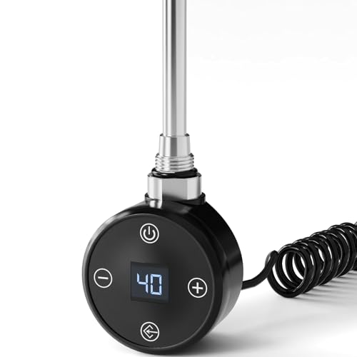 EMKE Heizstab für Badheizkörper 600W, Heizstab mit Thermostat für Heizkörper Handtuchheizkörper, Heizpatrone aus Edelstahl mit Elektronischer Temperaturregler und Timerfunktion Schwarz von EMKE
