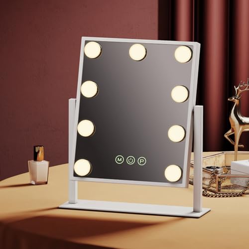 EMKE Hollywood Schminkspiegel mit Beleuchtung, 3 Lichtfarben Dimmbar 1X / 7X Spiegel mit Beleuchtung 360° Drehbar Schminkspiegel, 9 LED Licht Weiß Schminktisch Spiegel EMKE Hollywood Schminkspiegel mit Beleuchtung, 3 Lichtfarben Dimmbar 1X / 7X Spiegel mit Beleuchtung 360° Drehbar Schminkspiegel, 9 LED Licht Weiß Schminktisch Spiegel von EMKE