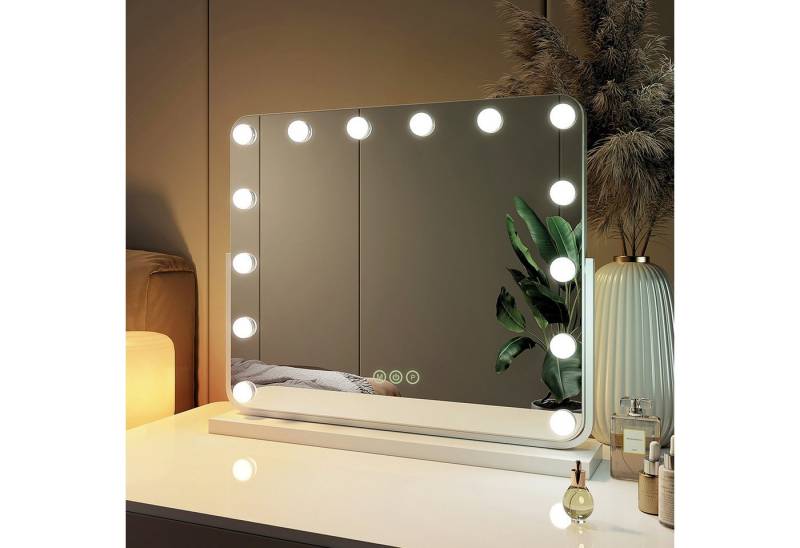 EMKE Kosmetikspiegel 1 PLUS 1 Hollywoodspiegel 360 ° Drehbar 7 x Vergrößerungsspiegel (Sternenlicht Serie), 3 Farbe Licht,Dimmbar,Speicherfunktion,7 x Vergrößerungsspiegel von EMKE