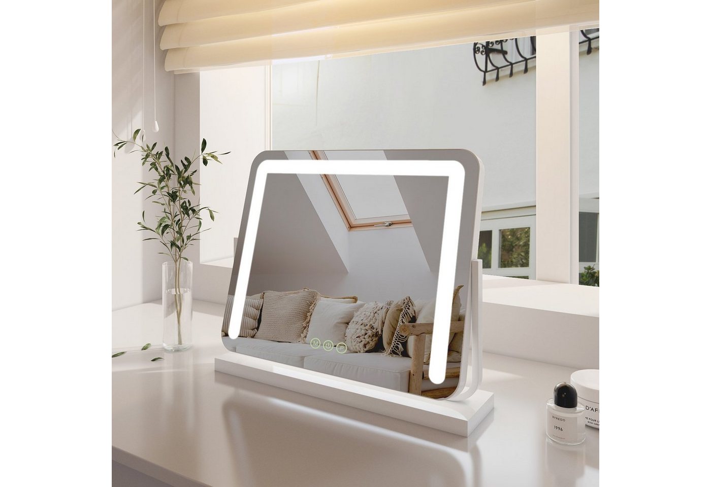 EMKE Kosmetikspiegel Schminkspiegel LED Kosmetikspiegel mit Beleuchtung Tischspiegel, mit Touch, 3 Lichtfarben Dimmbar, Memory-Funktion, 360° Drehbar von EMKE