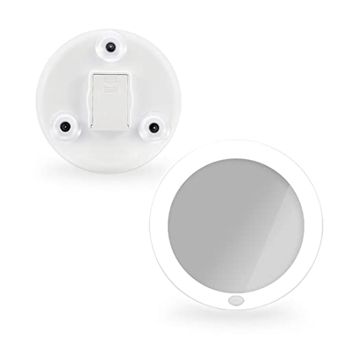 EMKE Kosmetikspiegel mit Beleuchtung mit 5 Fach Vergrößerungsspiegel, Weiß LED Schminkspiegel mit Saugnapf, 165 mm Durchmesser Tragbarer Wandspiegel Batteriebetrieben von EMKE