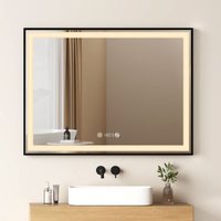EMKE LED Badezimmerspiegel mit Ablage 80x60cm Schwarzer Rand Badspiegel Uhr Temperatur Dimmbar Memory-Funktion Neutrale Beleuchtung EMKE LED Badezimmerspiegel mit Ablage 80x60cm Schwarzer Rand Badspiegel Uhr Temperatur Dimmbar Memory-Funktion Neutrale Beleuchtung von EMKE