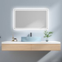 Led Badspiegel 100x60cm Badezimmerspiegel (Warmweißes/Kaltweißes Licht, Knopfschalter, Beschlagfrei, Modell d) - Emke von EMKE