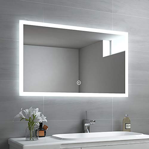 EMKE LED Badspiegel 100x60cm Badspiegel mit Beleuchtung kaltweiß Lichtspiegel Badezimmerspiegel Wandspiegel mit Touchschalter IP44 energiesparend von EMKE
