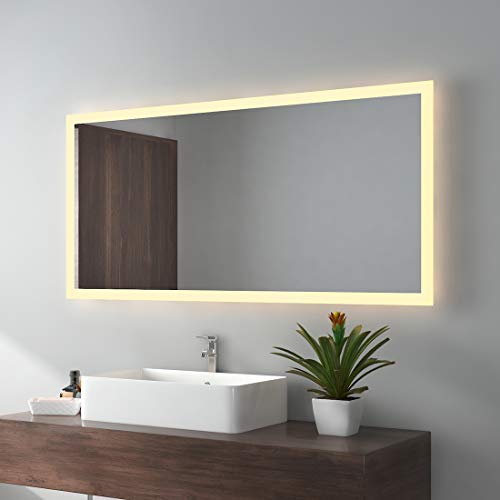 EMKE LED Badspiegel 120x60cm Badezimmerspiegel mit Beleuchtung Warmweissen Lichtspiegel Wandspiegel IP44 energiesparend von EMKE
