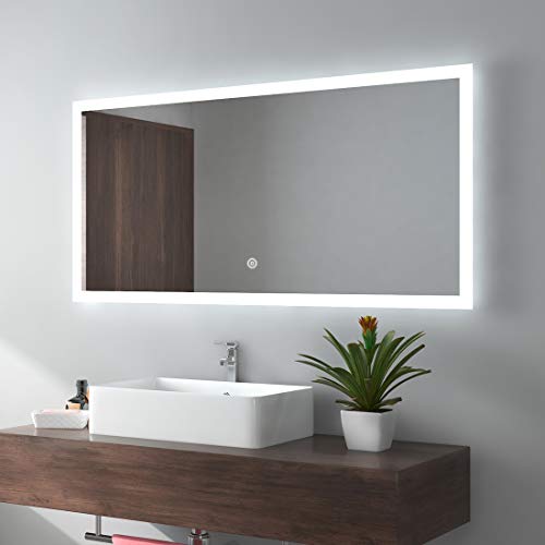 EMKE LED Badspiegel 120x60cm Badezimmerspiegel mit Beleuchtung kaltweiß Lichtspiegel Wandspiegel mit Touchschalter IP44 energiesparend von EMKE