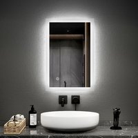 Badspiegel mit Beleuchtung led Wandspiegel Badezimmerspiegel, 60x40cm, Kaltweißes Licht, Touchschalter, Beschlagfrei - Emke von EMKE