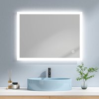 EMKE Badspiegel mit Beleuchtung LED Wandspiegel Badezimmerspiegel, 80x60cm, Kaltweißes/Neutrales/Warmweißes Licht, Touchschalter, Beschlagfrei von EMKE