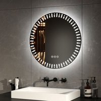 EMKE LED Badspiegel Rund 50cm Smart Touch Beleuchtung mit Antibeschlag 3 Farbtemperaturen und Speicherfunktion von EMKE