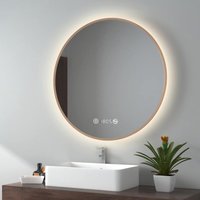 EMKE LED Badspiegel Rund Spiegel mit Beleuchtung ф80cm Gebürstetem Goldrahmen LED Badezimmerspiegel mit Touch, Antibeschlage, Uhr, Temperatur, von EMKE