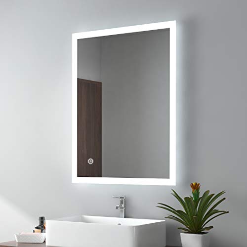EMKE LED Badspiegel mit Beleuchtung 80x60cm Badezimmerspiegel kaltweiß Wandspiegel mit Touchschalter + beschlagfrei IP44 energiesparend von EMKE