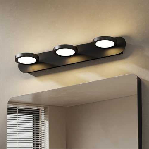 EMKE LED Spiegellampe Badezimmer Spiegelleuchte Schwarz, 360° Drehbar Spiegelleuchten Bad 50cm 3 Licht 15W Wandleuchte Spiegellampen für das Bad, Badspiegelleuchten Wandlampe von EMKE