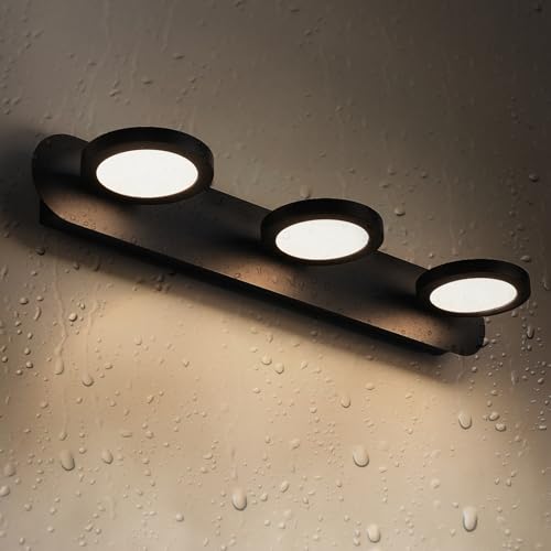 EMKE LED Spiegelleuchte für Badezimmer 50 cm 360° Drehbar 3 Licht 15W Wandleuchte Moderne Schwarz Spiegelbeleuchtung für Badspiegel von EMKE