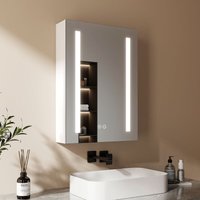 EMKE LED Spiegelschrank Badspiegel mit Beschlagfrei 50x70cm 3 Farbtemperaturen Dimmbar Steckdose und Ablage von EMKE