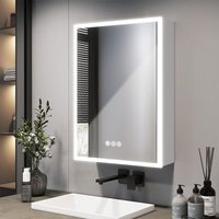 EMKE LED Spiegelschrank mit Beschlagfrei 50x70cm Weiß Badezimmer Spiegelschrank mit Dimmbar 3 Lichtfarben Steckdose Glasablage von EMKE