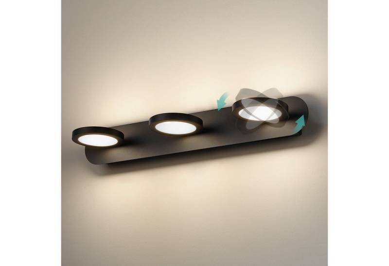 EMKE LED Wandleuchte Spiegelleuchte 3 Schwenkbar flammig 4000K Neutralweiß Licht, LED fest integriert, Neutralweiß, L: 50cm IP20 für Schlafzimmer, Wohnzimmer Schwarz mattiert von EMKE