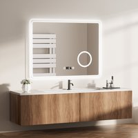 EMKE "LeeMi πX Plus" Badezimmer Spiegel 80 x 60 cm mit Schminkspiegel, Touch-Schalter, Dimmung, Antibeschlag, 3 Farben, Uhr von EMKE