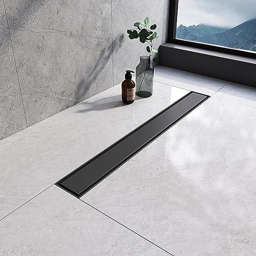 EMKE Linearer Duschablauf 600 mm, 304 Edelstahl, Langer unsichtbarer Duschbodenablauf mit Geruchsstop und Haarsieb, 2 in 1 Flieseneinsatz, doppelseitiger Duschablauf für Küche, Badezimmer - von EMKE