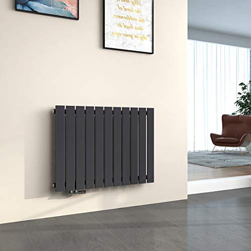 EMKE Heizkörper Horizontal 630x850mm, Design Flachheizkörper Einlagig Moderne Heizkörper Flach Paneelheizkörper Seitenanschluss Anthrazit 618W von EMKE