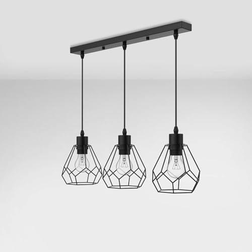 EMKE Pendelleuchte Deckenleuchten Retro Hängelampe Schwarz, Schlafzimmer Hängeleuchte E27 Vintage Küchenlampe Lampenschirm Hängend Lampe Höhenverstellbar Lampen für Küche, Esszimmer, Flur, Bar von EMKE