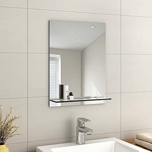 EMKE Rahmenloser Spiegel mit Ablage – Kleiner Badezimmer-Wand-Rasierspiegel mit Stauraum, rechteckiger Kosmetikspiegel, 45 x 60 cm von EMKE