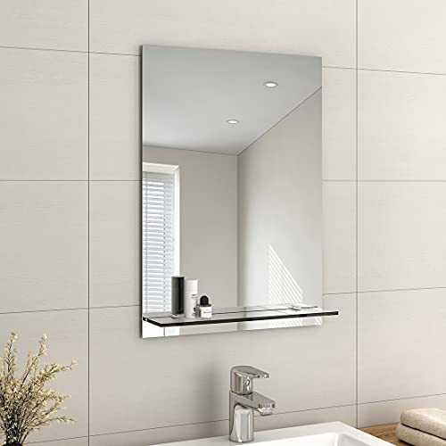 EMKE Rahmenloser Spiegel mit Ablage – Kleiner Badezimmer-Wand-Rasierspiegel mit Stauraum, rechteckiger Kosmetikspiegel, 50 x 70 cm von EMKE