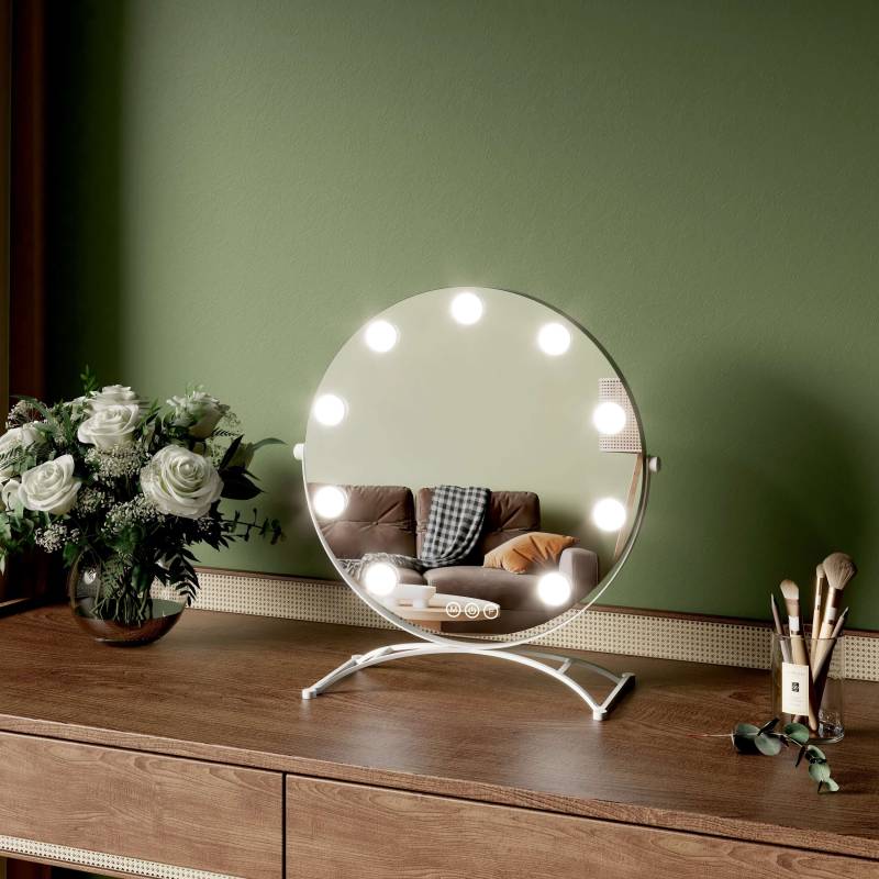Runder Kosmetikspiegel mit LED-Beleuchtung, 3 Lichtfarben & 7-facher Vergrößerung Runder Kosmetikspiegel mit LED-Beleuchtung, 3 Lichtfarben & 7-facher Vergrößerung von EMKE