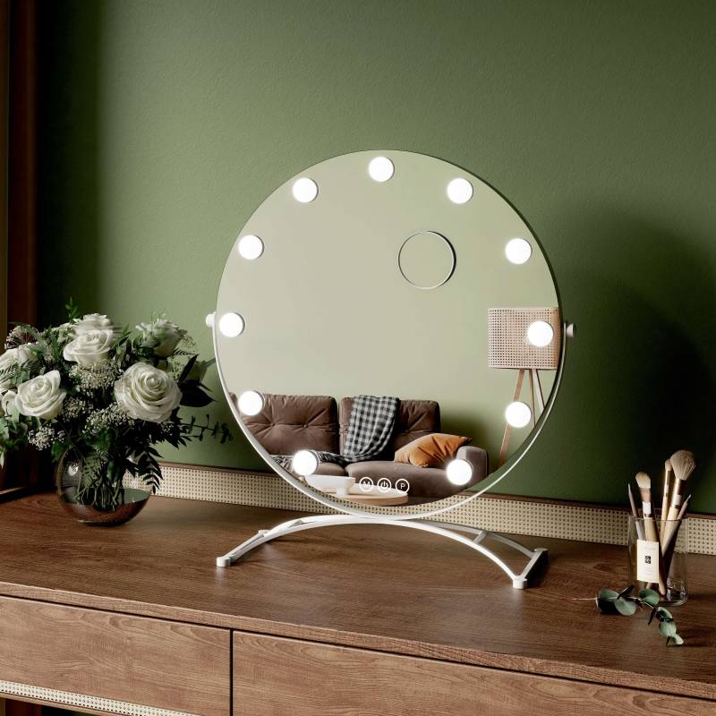 Runder Kosmetikspiegel mit LED-Beleuchtung, 3 Lichtfarben & 7-facher Vergrößerung von EMKE