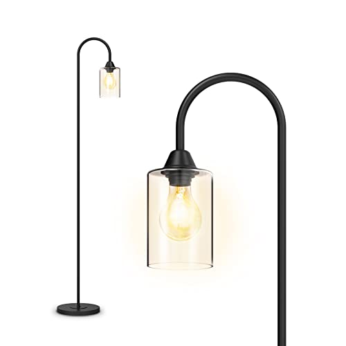 EMKE Schwarz Stehlampe LED Stehleuchte Wohnzimmer E27 Standleuchte mit Fußschalter, Retro Leselampe Stehlampe Schlafzimmer Floor Lamp Outdoor Stehlampen Bogenlampe von EMKE