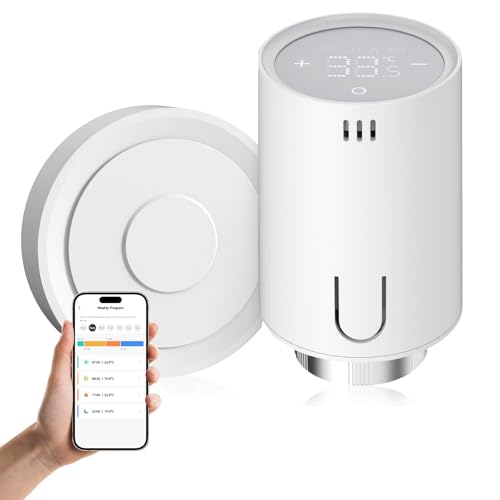 EMKE Smart Heizkörperthermostat Kit, Intelligenter Heizung Thermostat inklusive Tuya Zigbee 3.0 Gateway mit App-Funktion, kompatibel mit Alexa & Google Home, M30*1,5mm, 6 Adapter von EMKE