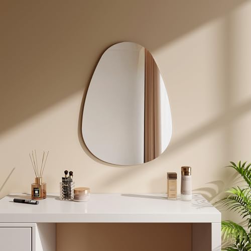 EMKE Spiegel Asymmetrisch Dekorative Wandspiegel 70 x 50 cm Badezimmer Spiegel Unregelmäßiger mit Vier Aufhängelöchern HD Wandspiegel aus Glas für Badezimmer, Schlafzimmer, Flur, Waschtisch von EMKE