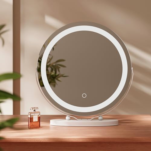 EMKE Spiegel mit Beleuchtung Hollywood Spiegel mit Touch Control Dimmbar 3 Lichtfarben Schminkspiegel mit Beleuchtung Weiß LED Kosmetikspiegel 360° Drehbar Makeup Spiegel von EMKE