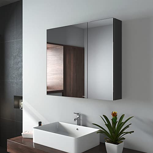 EMKE Spiegelschränke 75x65cm Spiegelschrank Badschrank mit Doppelseitiger Spiegel (Schwarz) von EMKE