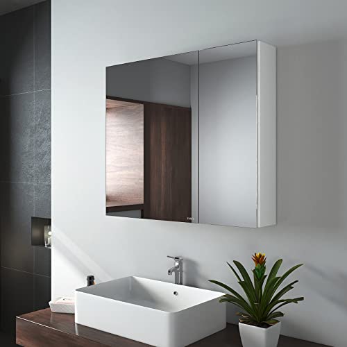 EMKE Spiegelschränke, 75x65cm Bad Spiegelschrank Badschrank mit Doppelseitiger Spiegel (Weiß) von EMKE