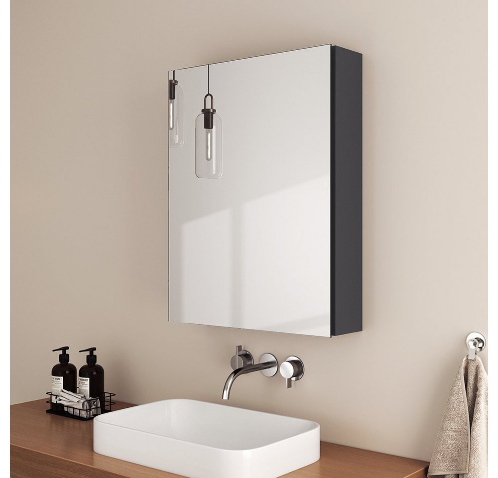 EMKE Spiegelschrank 50x65 cm Spiegelschränke Badezimmer Spiegelschrank mit Spiegel Badschrank Doppelseitiger Spiegel und höhenverstellbaren Glasablage von EMKE