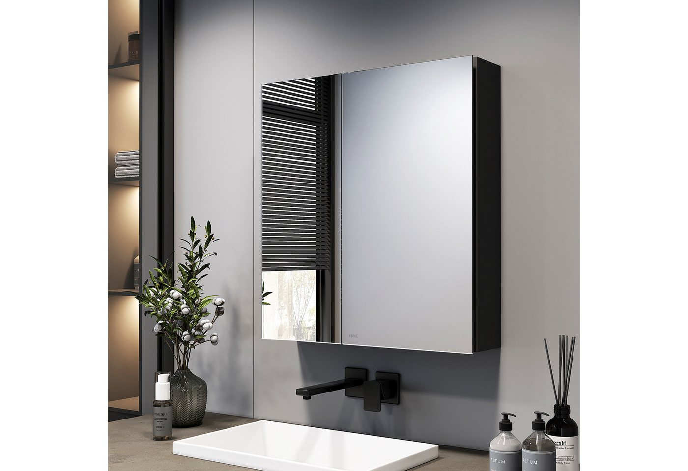 EMKE Spiegelschrank 60X65cm 2-türig Badezimmer Spiegelschrank Verstellbare Trennwand Schrank mit Doppelseitigem Spiegel von EMKE
