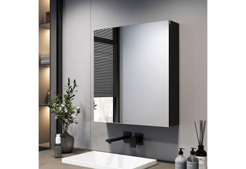 EMKE Spiegelschrank 60X65cm 2-türig Badezimmer Spiegelschrank Verstellbare Trennwand Schrank mit Doppelseitigem Spiegel von EMKE