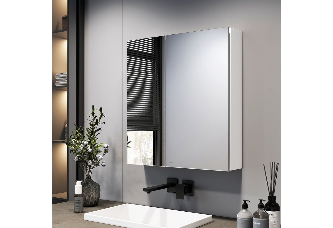 EMKE Spiegelschrank 60X65cm 2-türig Badezimmer Spiegelschrank Verstellbare Trennwand Schrank mit Doppelseitigem Spiegel von EMKE